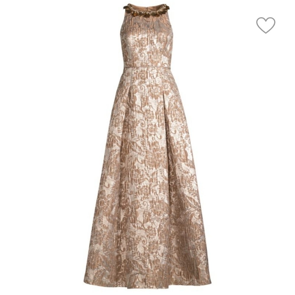 NWT Embellished Jacquard Metallic Gown